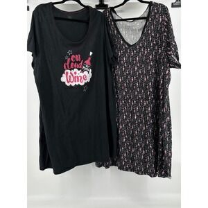 Avenue Womens Sleep Shirts 26/28 3X Lot of 2 Short Sleeve Mid Length Wine Detail